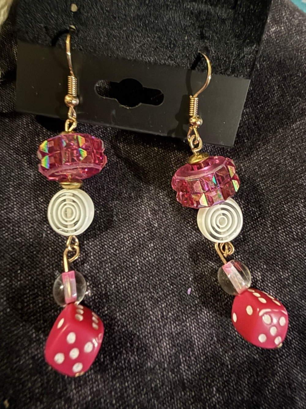 Pink Dice Drop Earrings with Faceted Beads - Women Jewelry